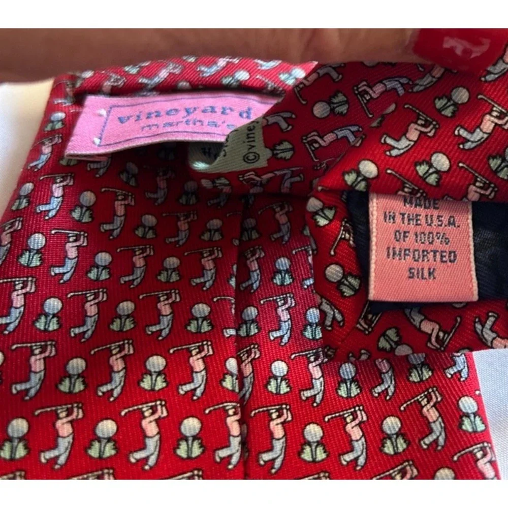 Vineyard Vines Mens Silk Tie Red Golf Swing Golfer Micro Print Preppy Novelty